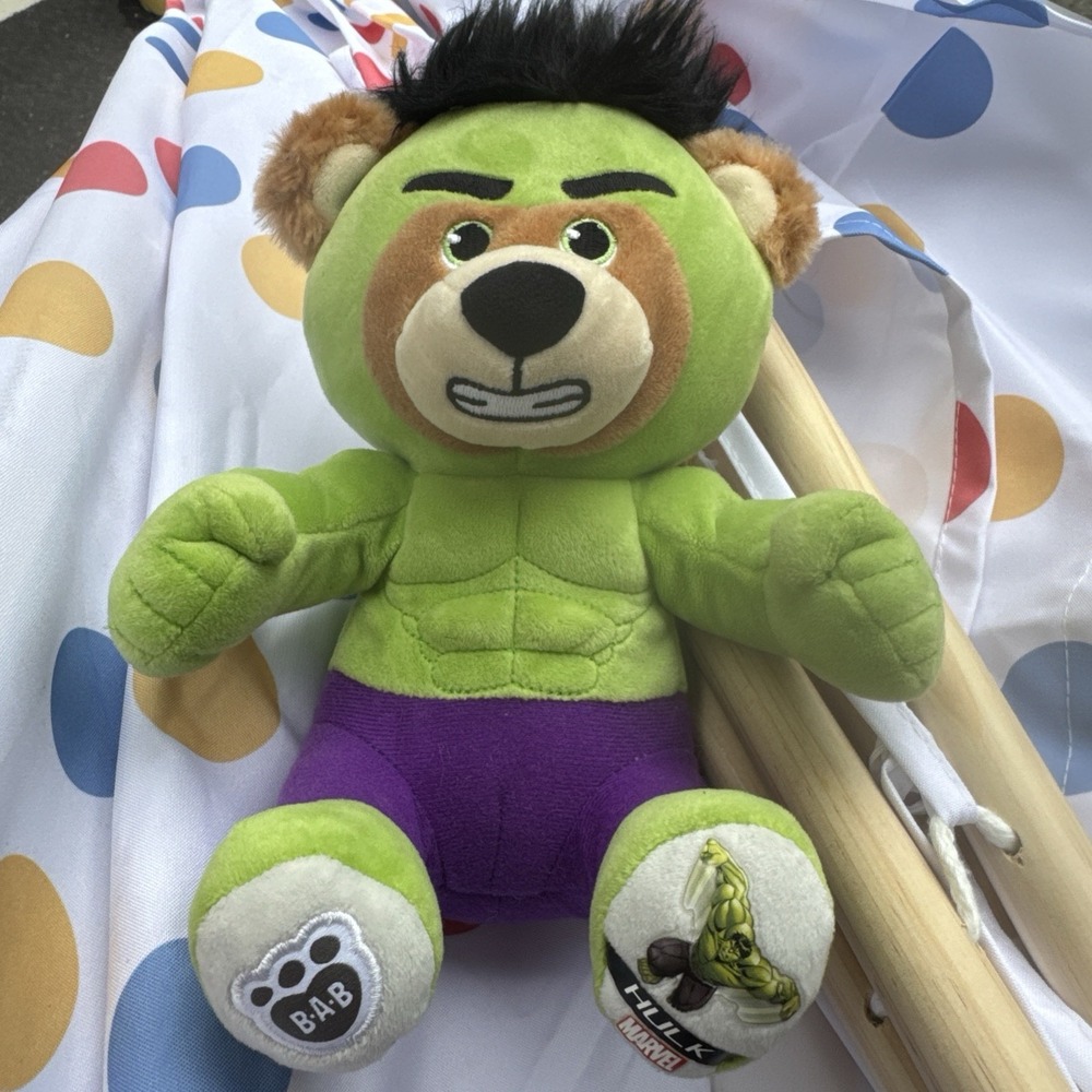 Build a Bear Marvel THE HULK Green Bear Plush Mini 10" Stuffed Animal EUC‎ BAB